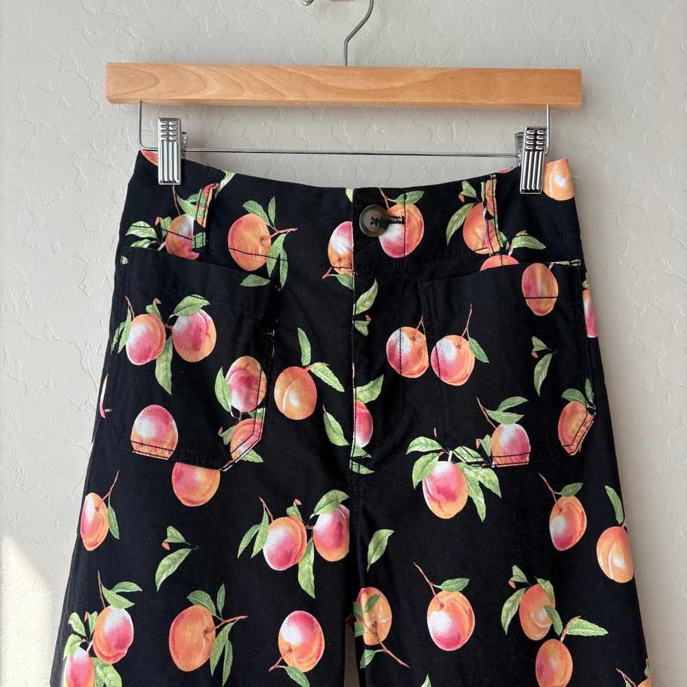 Maeve Anthropologie The Colette Peach Print Wide Leg Pants Black Size 25P - Picture 4 of 9
